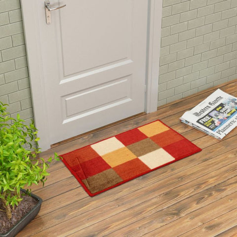 FreeLance Checks Home Deco Doormat Red, Ivory & Brown