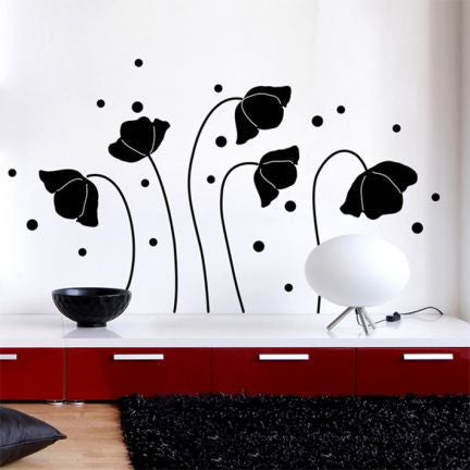 Home Decor Line Black Flower Silhouette Wall Sticker